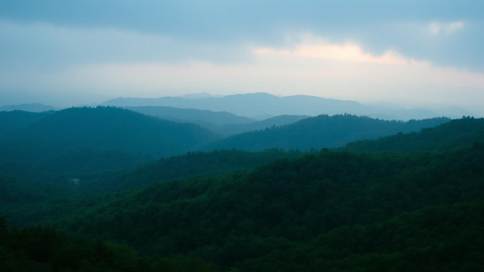 Ozark mountain ridges at dawn